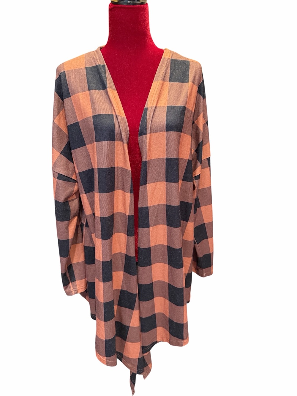 #756. 4/$32• Orange plaid cardigan. 2x